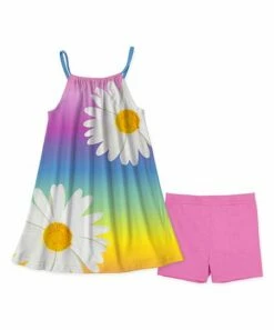 Promo 🤩 Sunshine Swing Blue & Yellow Ombré Daisy Pillowcase 👗 Dress & Pink Shorts - 👧 Girls 🧨