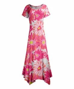 Discount 😀 Lily Pink & White Daisy Handkerchief Maxi 👗 Dress - Plus 🔥