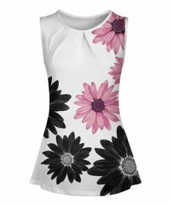Wholesale ❤️ Lily Pink & Black Daisies Ruched-Neck Tank - Plus 😉