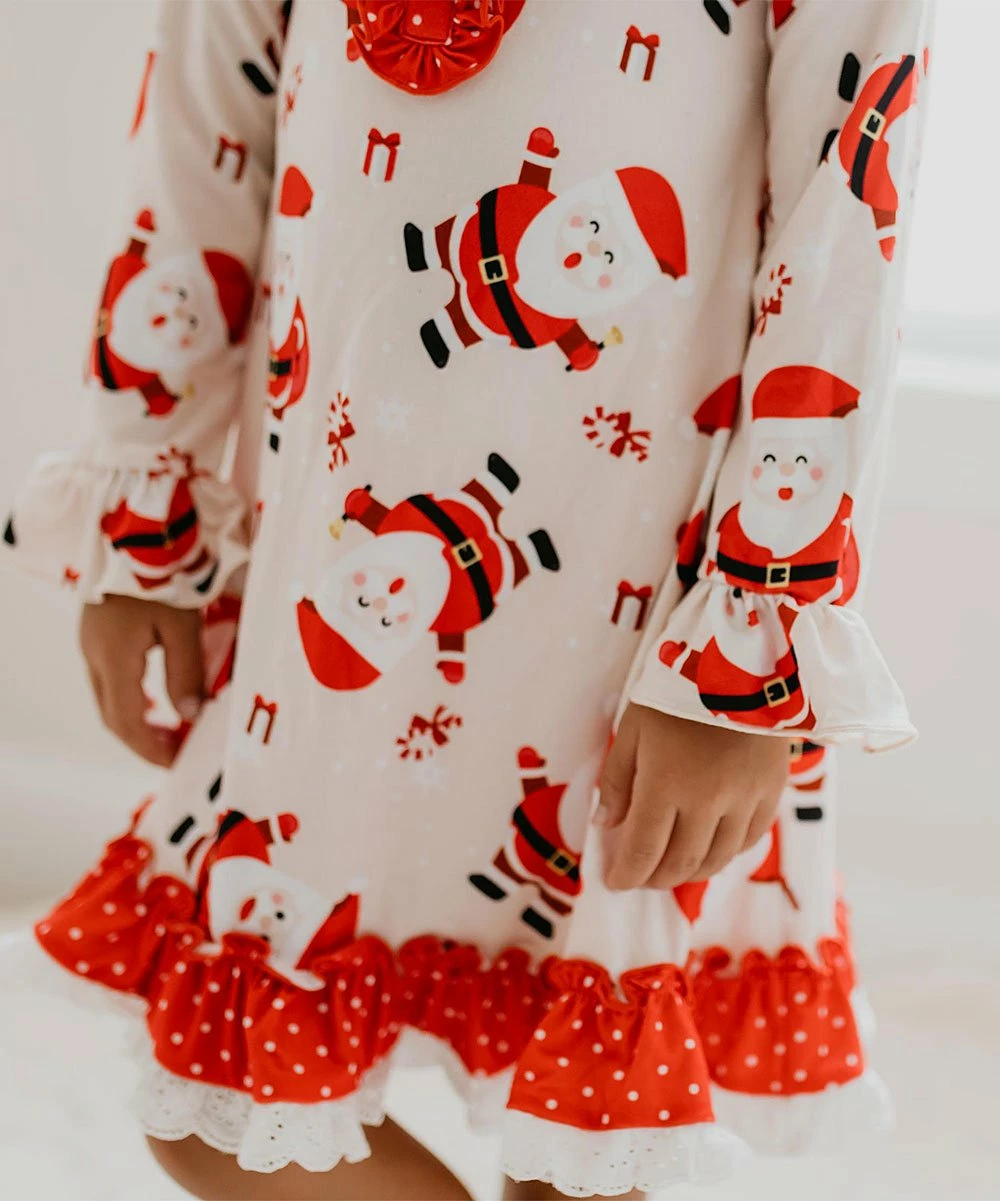 Brand new π Oopsie Daisy Red & Pink Santa Ruffle-Detail Long-Sleeve π Dress - Toddler β - Image 2
