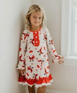 Brand new 👏 Oopsie Daisy Red & Pink Santa Ruffle-Detail Long-Sleeve 👗 Dress - Toddler ⌛