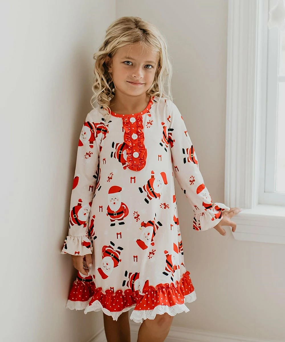 Brand new π Oopsie Daisy Red & Pink Santa Ruffle-Detail Long-Sleeve π Dress - Toddler β