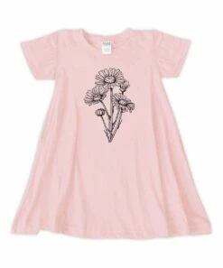 Buy 🛒 Light Pink Sketched Daisies T-Shirt 👗 Dress - 👧 Girls 🛒