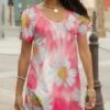 Buy ❤️ Lily Pink & White Watercolor Daisy Scoop Neck Tunic - Plus 🛒
